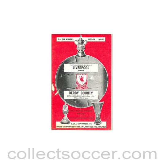 1974 - Liverpool v Derby County official programme 07/12/1974