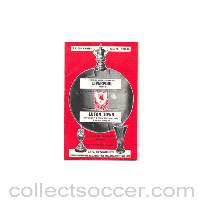 1974 - Liverpool v Luton Town official programme 14/12/1974