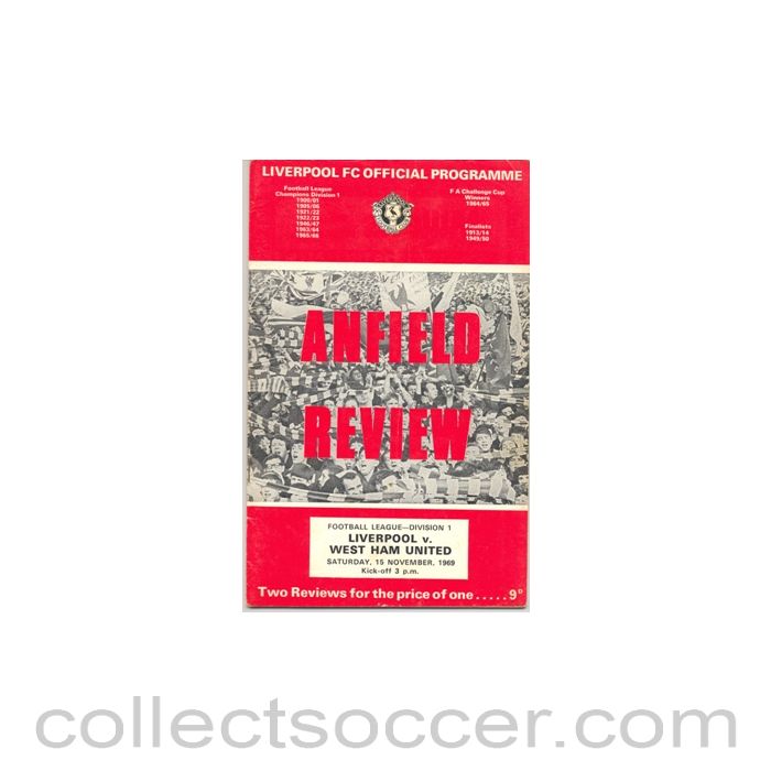 1969 - Liverpool v West Ham United official programme 15/11/1969
