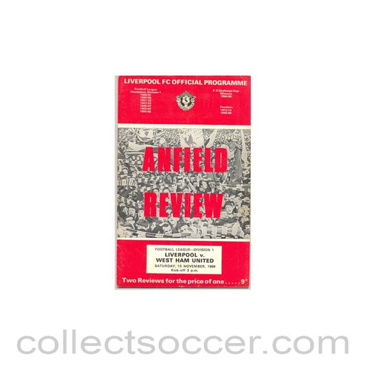 1969 - Liverpool v West Ham United official programme 15/11/1969