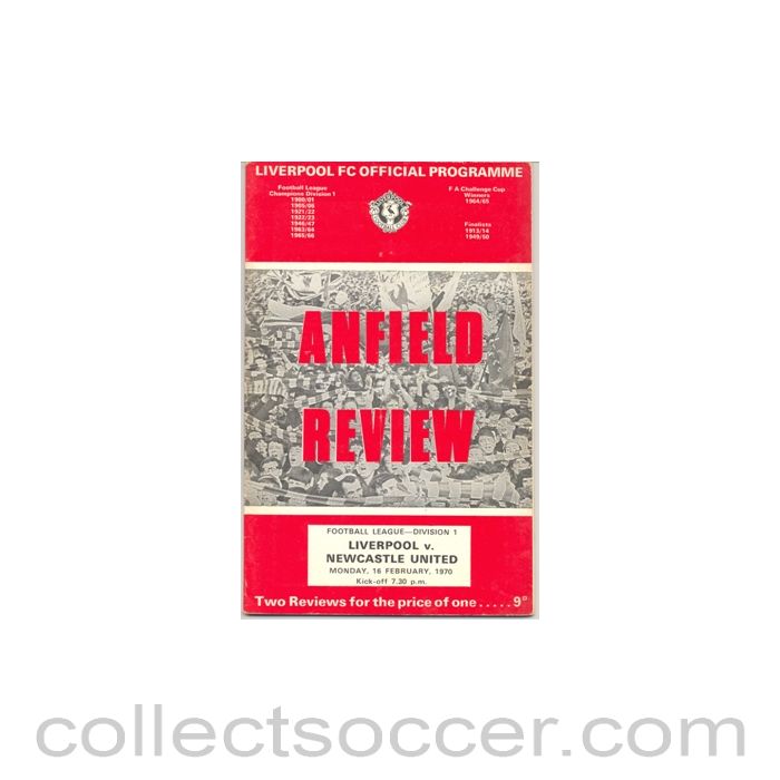 1970 - Liverpool v Newcastle United official programme 16/02/1970