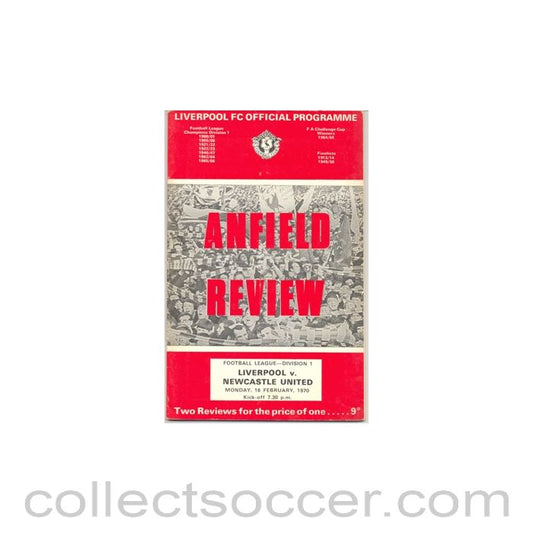 1970 - Liverpool v Newcastle United official programme 16/02/1970