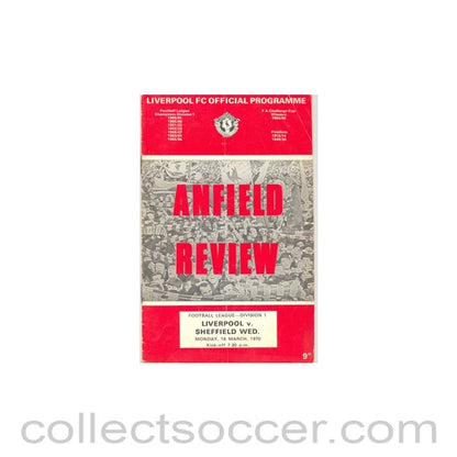 1970 - Liverpool v Sheffield Wednesday official programme 16/03/1970