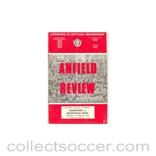 1970 - Liverpool v Sheffield Wednesday official programme 16/03/1970