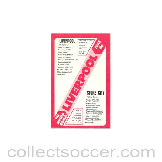 1976 - Liverpool v Stoke City official programme 17/04/1976