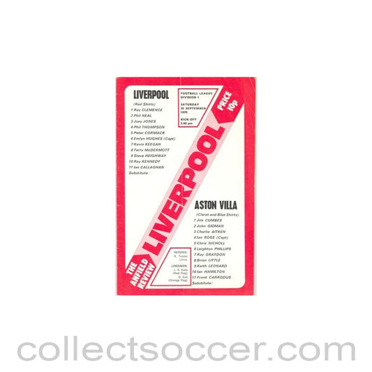 1975 - Liverpool v Aston Villa official programme 20/09/1975