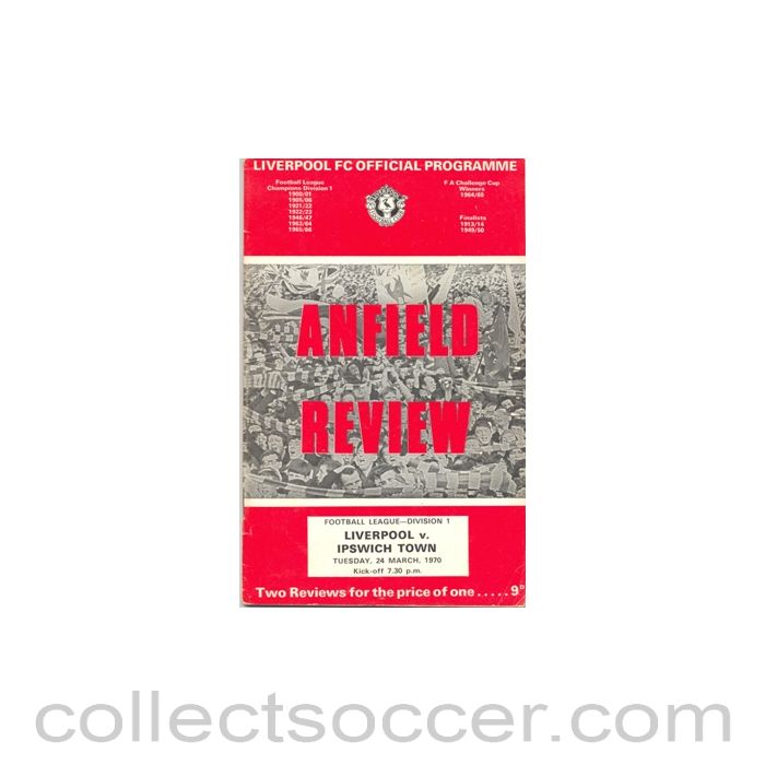 1970 - Liverpool v Ipswich Town official programme 24/03/1970