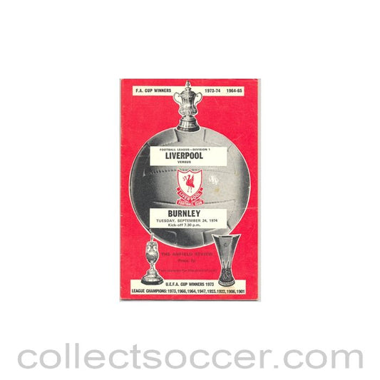 1974 - Liverpool v Burnley official programme 24/09/1974