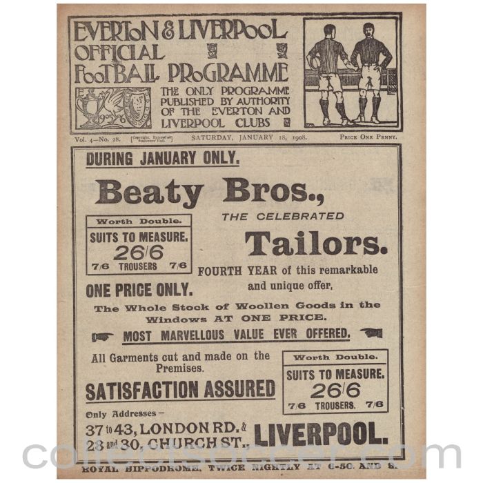 1907 Liverpool v Bolton and Everton Res v Bury Res Official Programme