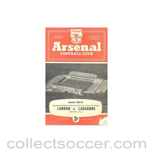 1957 - At Arsenal - London v Lausanne official programme 23/10/1957 International Industries Fairs Inter-Cities Cup