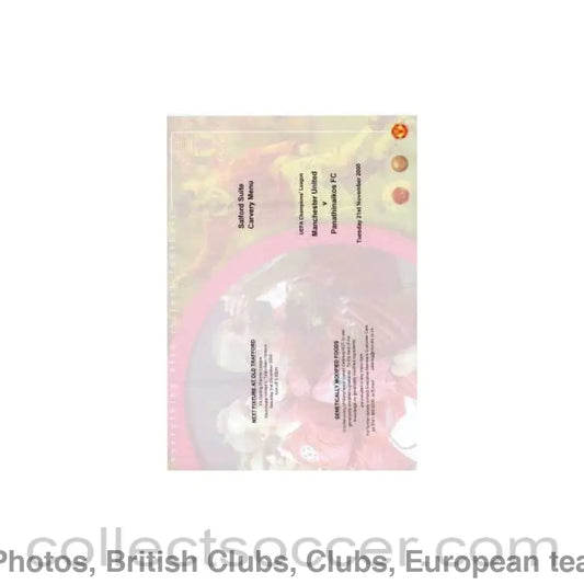 Menu Manchester United V Pantinaikos FC Salford Carvery Edition