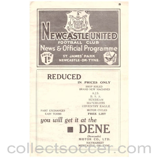 1934 Newcastle United v Norwich City programme