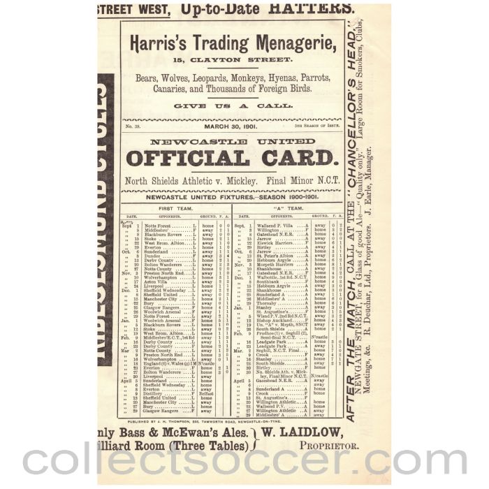 1901 At Newcastle United North Shields v Mickley Programme