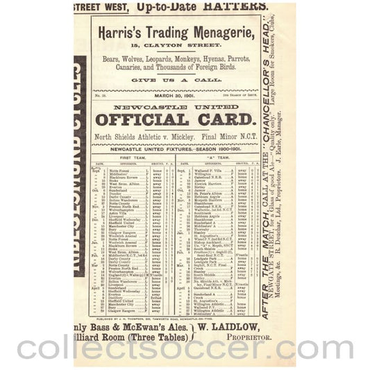 1901 At Newcastle United North Shields v Mickley Programme