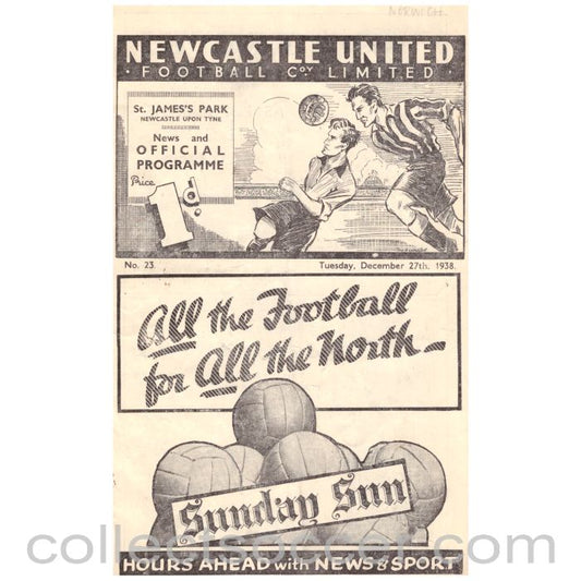 1938 Newcastle United v Norwich City Programme
