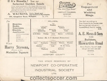 Newport County v Millwall 29/9/1945 Programme - Collect Soccer