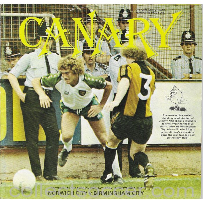 1978 Norwich City v Birmingham City Football Programme