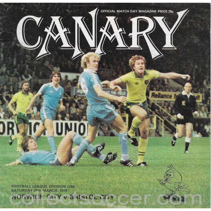 1979 Norwich City v Bristol City Football Programme - Autographed Bristol City Players