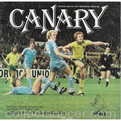 1979 Norwich City v Bristol City Football Programme - Autographed Bristol City Players