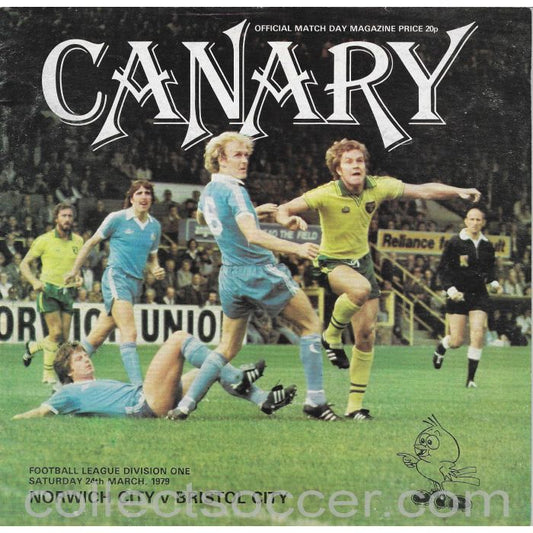 1979 Norwich City v Bristol City Football Programme - Autographed Bristol City Players