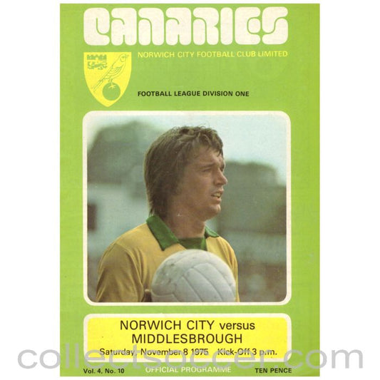 1975 Norwich v Middlesborough Football Programme