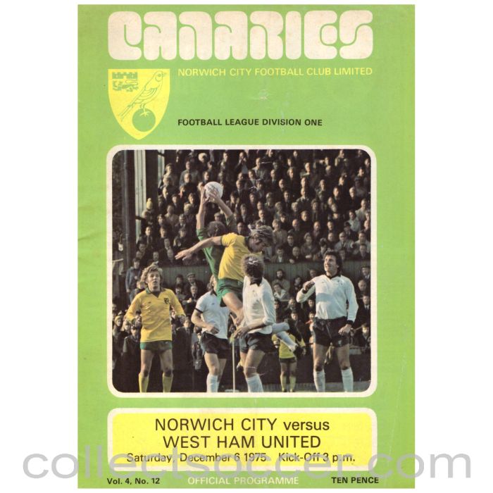 1975 Norwich v West Ham United Football Programme