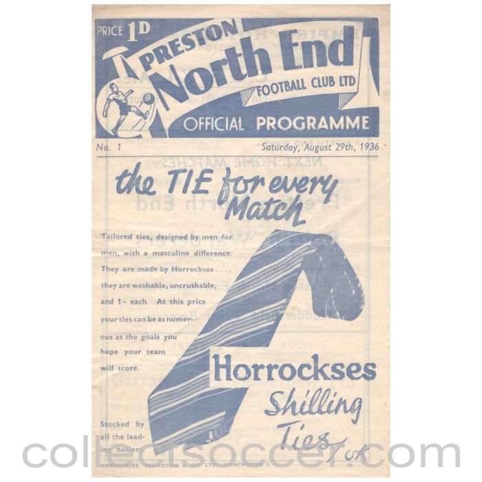 1936 Preston North End v Huddersfield Town Programme