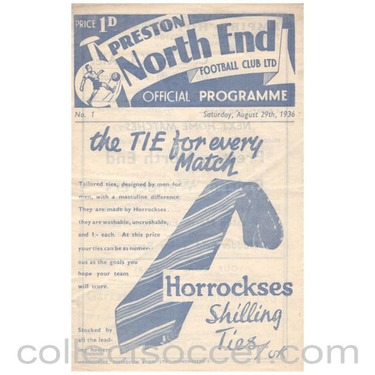 1936 Preston North End v Huddersfield Town Programme