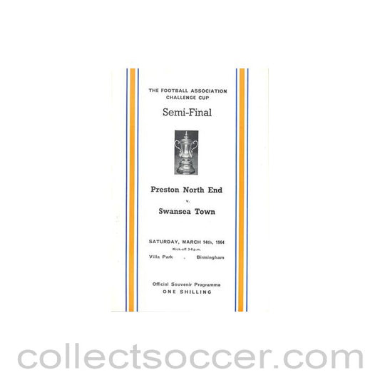 1964 F.A. Cup Semi-Final Preston North End v Swansea Town official programme 14/03/1964