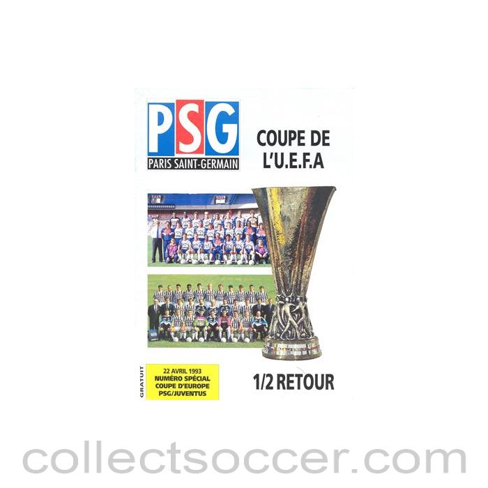 1993 Paris Saint-Germain v Juventus official programme 22/04/1993 UEFA Cup Semi-Final