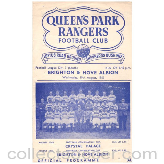 1953 Queen's Park Rangers v Brighton & Hove Albion Football Programme