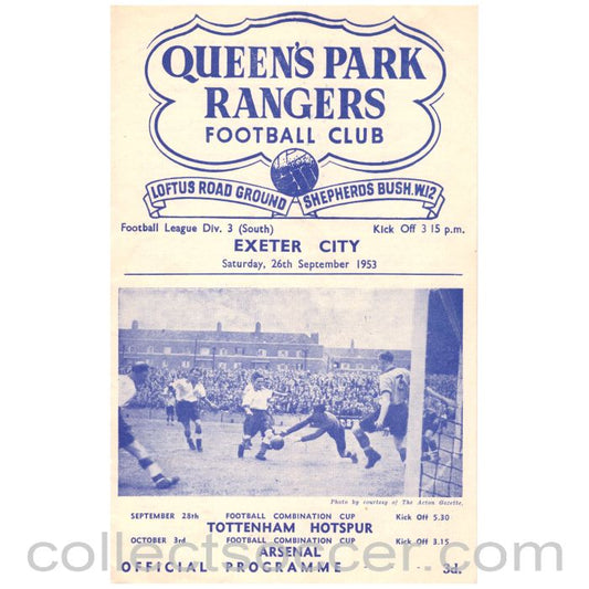 1953 Queen's Park Rangers v Exeter City Football Programme