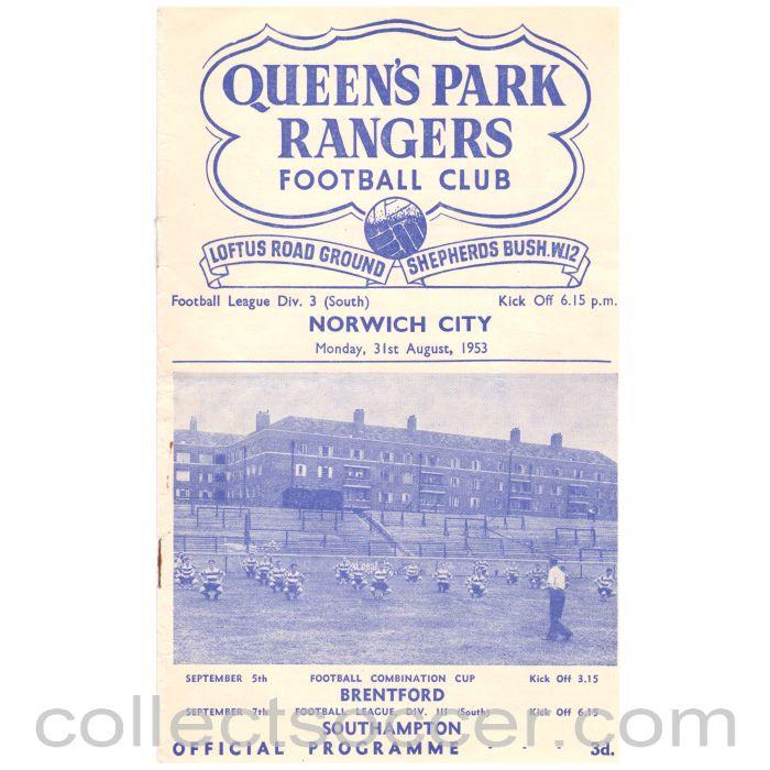 1953 Queen’s Park Rangers v Norwich City Football Programme