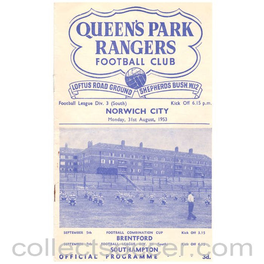 1953 Queen's Park Rangers v Norwich City Football Programme