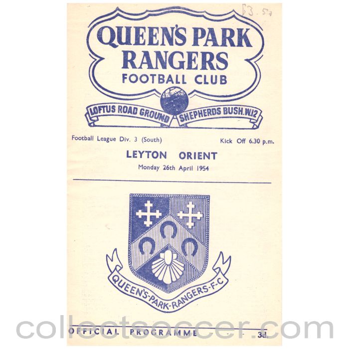 1954 Queens Park Rangers v Leyton Orient Football Programme