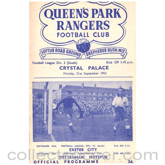 1953 Queen's Park Rangers v Crystal Palace Football Programme