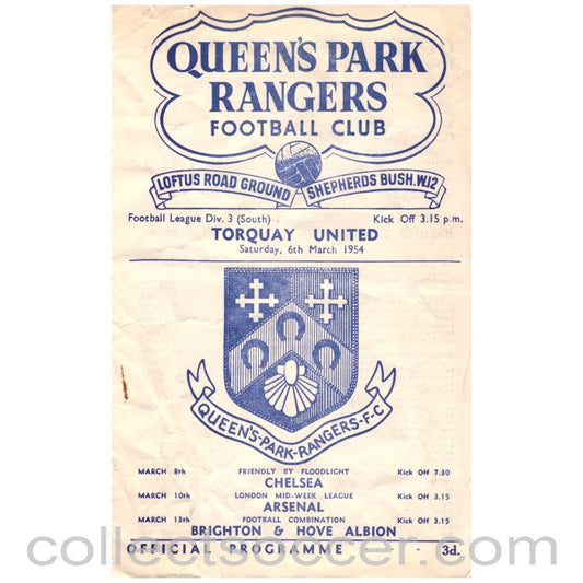 1954 Queens Park Rangers v Torquay United Football Programme