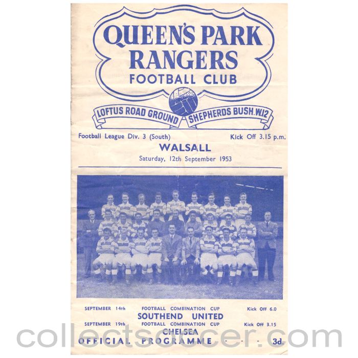 1953 Queen's Park Rangers v Walsall Football Programme