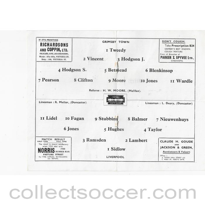 1946 - Grimsby v Liverpool 5/10/1946 Official Programme