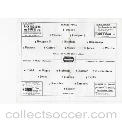 1946 - Grimsby v Liverpool 5/10/1946 Official Programme