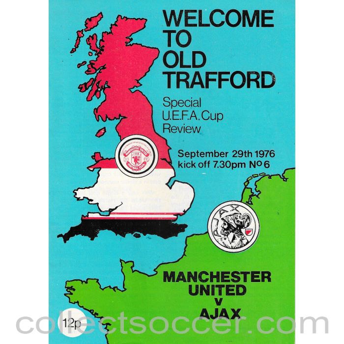 1976 - Manchester United v Ajax official programme 29/09/1976 UEFA Cup