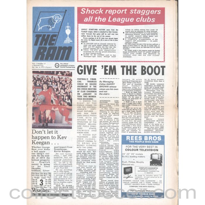 1973 - Derby County v Norwich City 6/1/1973 Official Programme