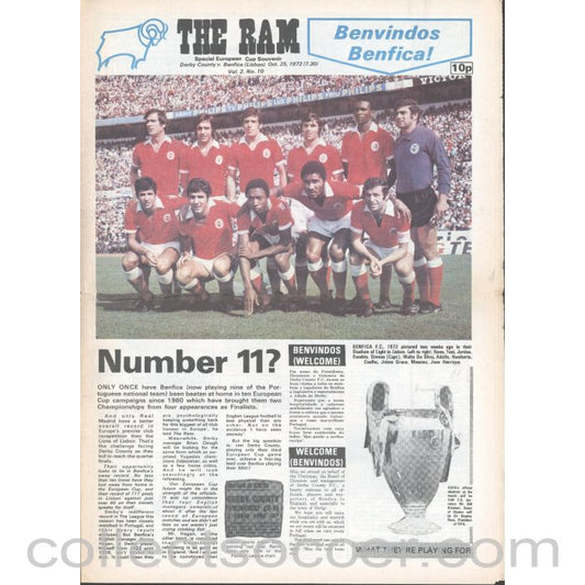 1972 - Derby County v Benfica European Cup 25/10/1972 Official Programme