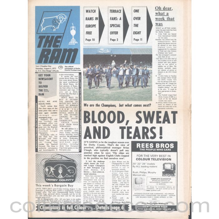 1972 - Derby County v Den Haag 5/8/1972 Official Programme