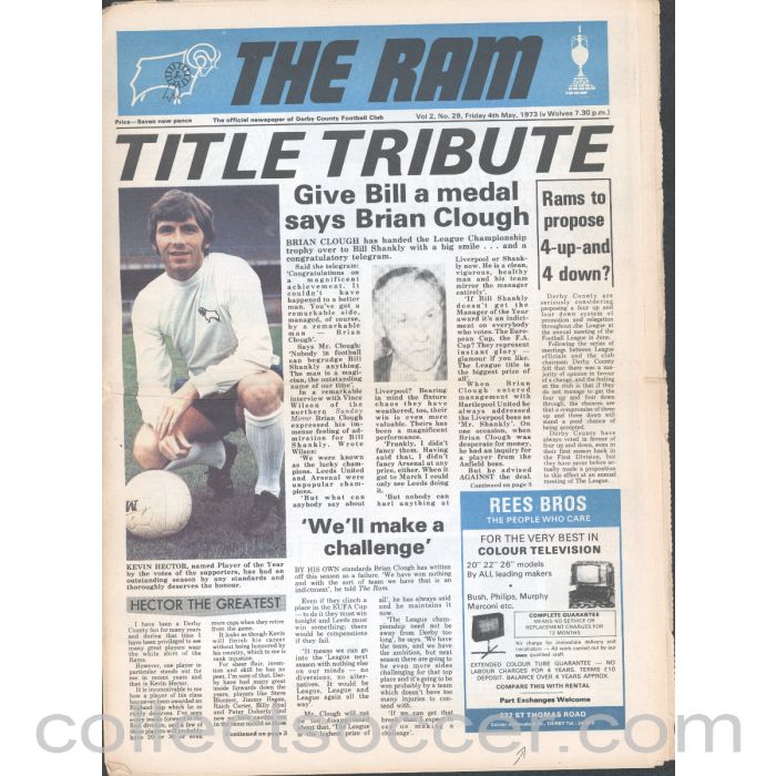 1973 - Derby County v Wolverhampton Wanderers  4/5/1973 Official Programme