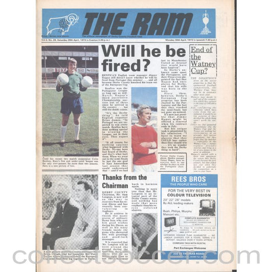 1973 - Derby County v Ipswich 28/4/73 and Everton 30/4/73 Double Issue Official Programme