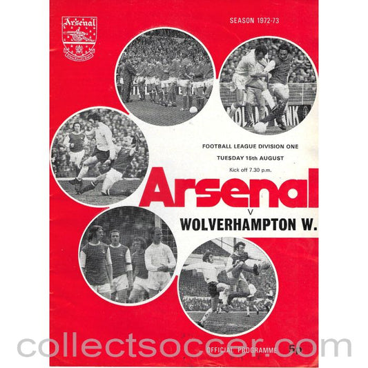 1972 - Arsenal v Wolverhampton Wanderers 15/8/1972 Official Programme