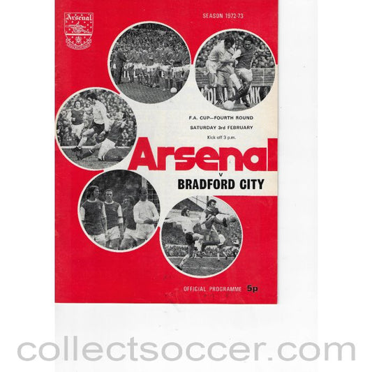 1973 - Arsenal v Bradford City FA Cup 4th Round 3/2/1973 Official Programme