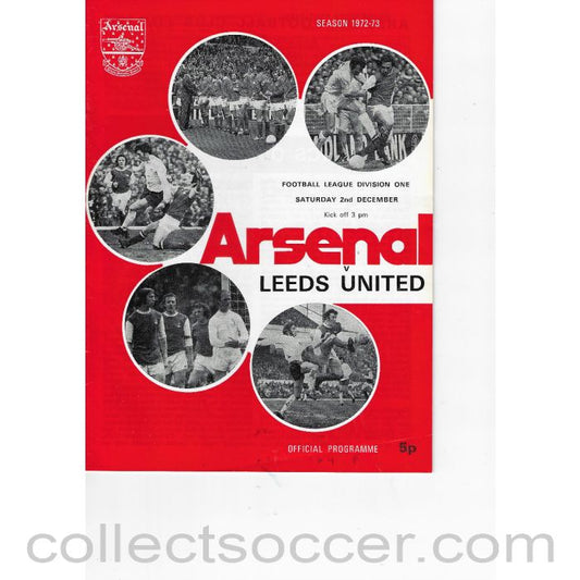 1972 - Arsenal v Leeds United 2/12/1973 Official Programme