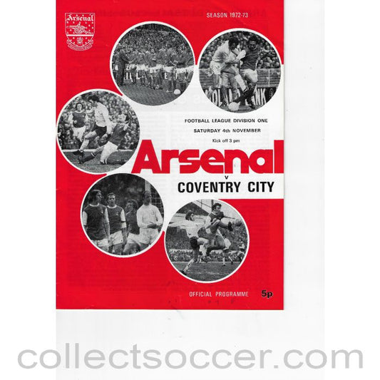 1972 - Arsenal v Coventry 4/11/1972 Official Programme